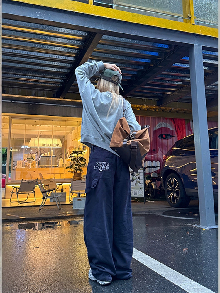 レトロ刺繍ワイドレッグカジュアルパンツ【NB03002】