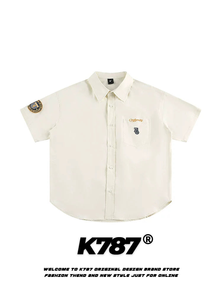 K787アメリカンレトロカジュアル刺繍Tシャツ【K7801001】