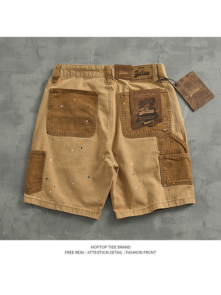 アメリカンカジュアル ペイント バイカラーハーフパンツ【NB03004】