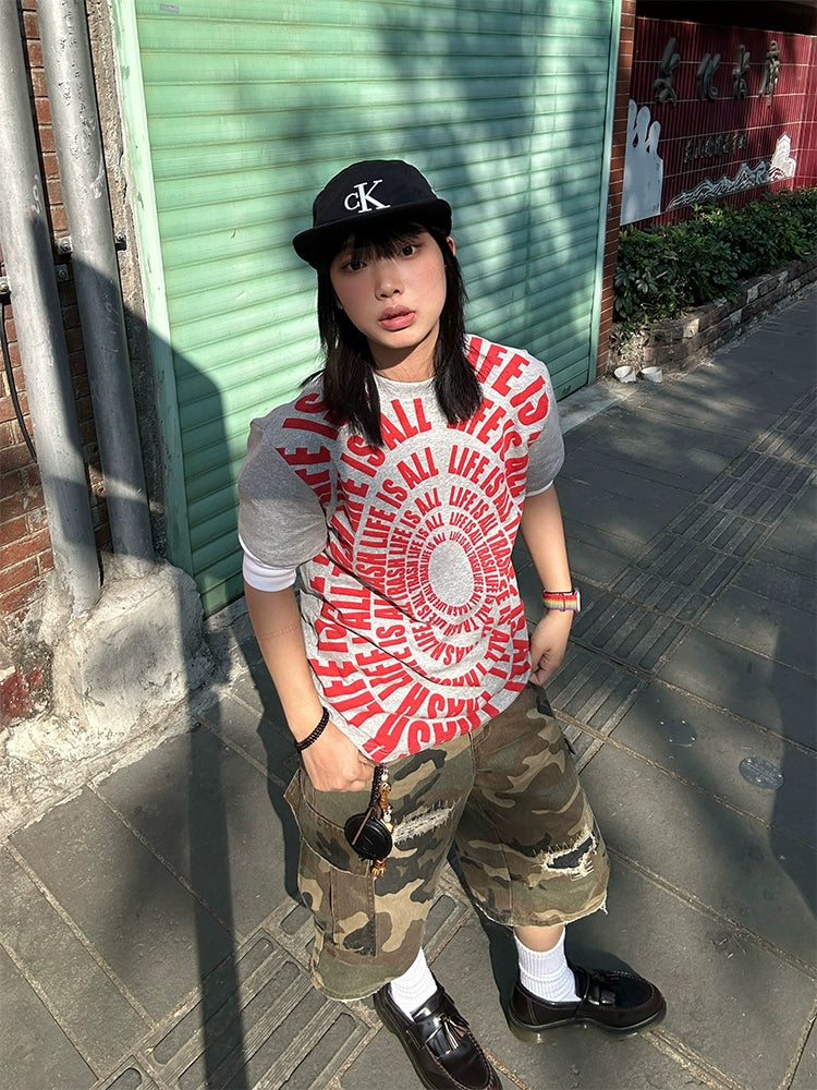 EAHO アメリカンレタープリントTシャツ【EAH01002】