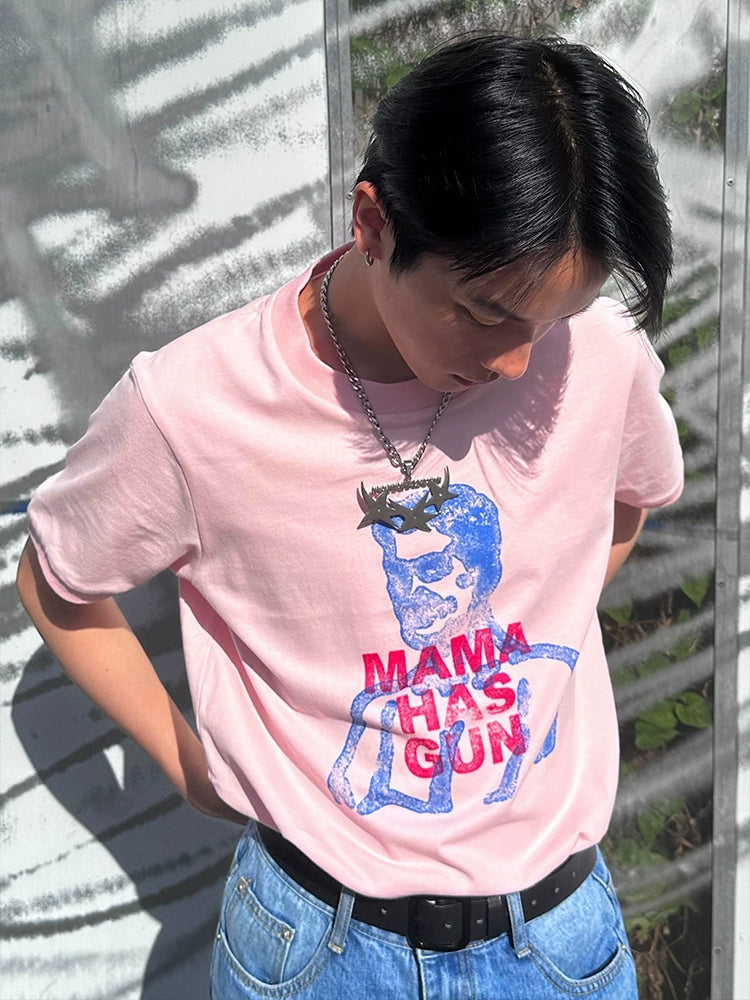 MamaHasGun 4周年記念ヴィンテージピンクダディTシャツ【MHG01005】