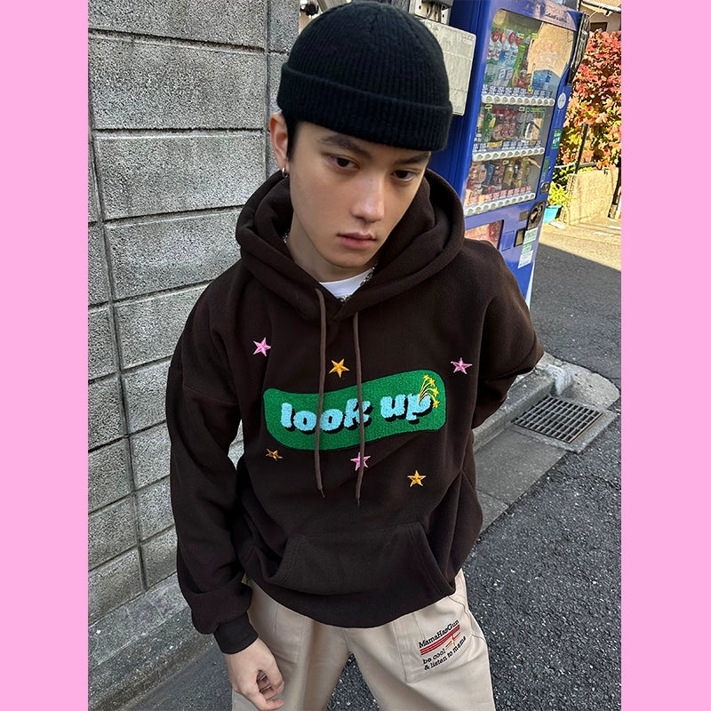 MamaHasGun カリフォルニア ストリート アメリカン ヴィンテージ ルックアップ ピンク スター クラッシュ コーヒー ブラウン レトロ コットン フード付きトレーナー