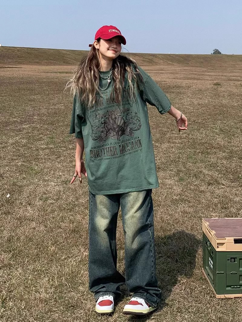 レトロ ウォッシュドビックシルエットTシャツ　ハーフスリーブ【NB01001】