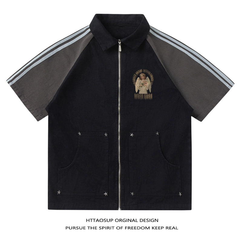 サマーコントラストカラー　ジップアップポロシャツ【NB01008】