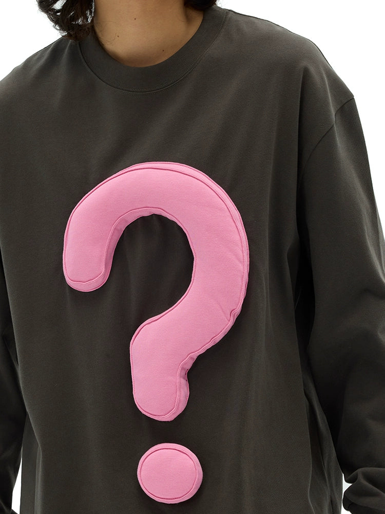 SQQZ PROJECT Question Mark 3D Cotton Round Neck Long Sleeve T-Shirt 