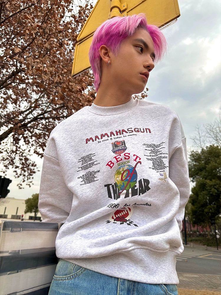 MamaHasGun Street Football Print Loose Cotton Sweatshirt