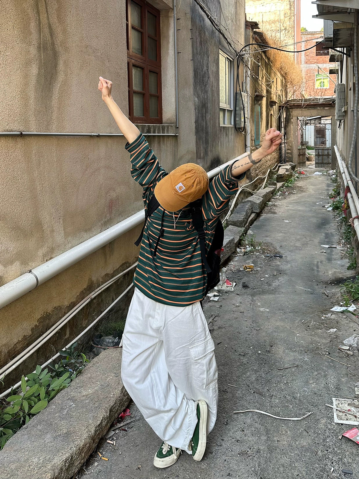 XBRO ラウンドネックストライプ ロングTシャツ【XBR01002】