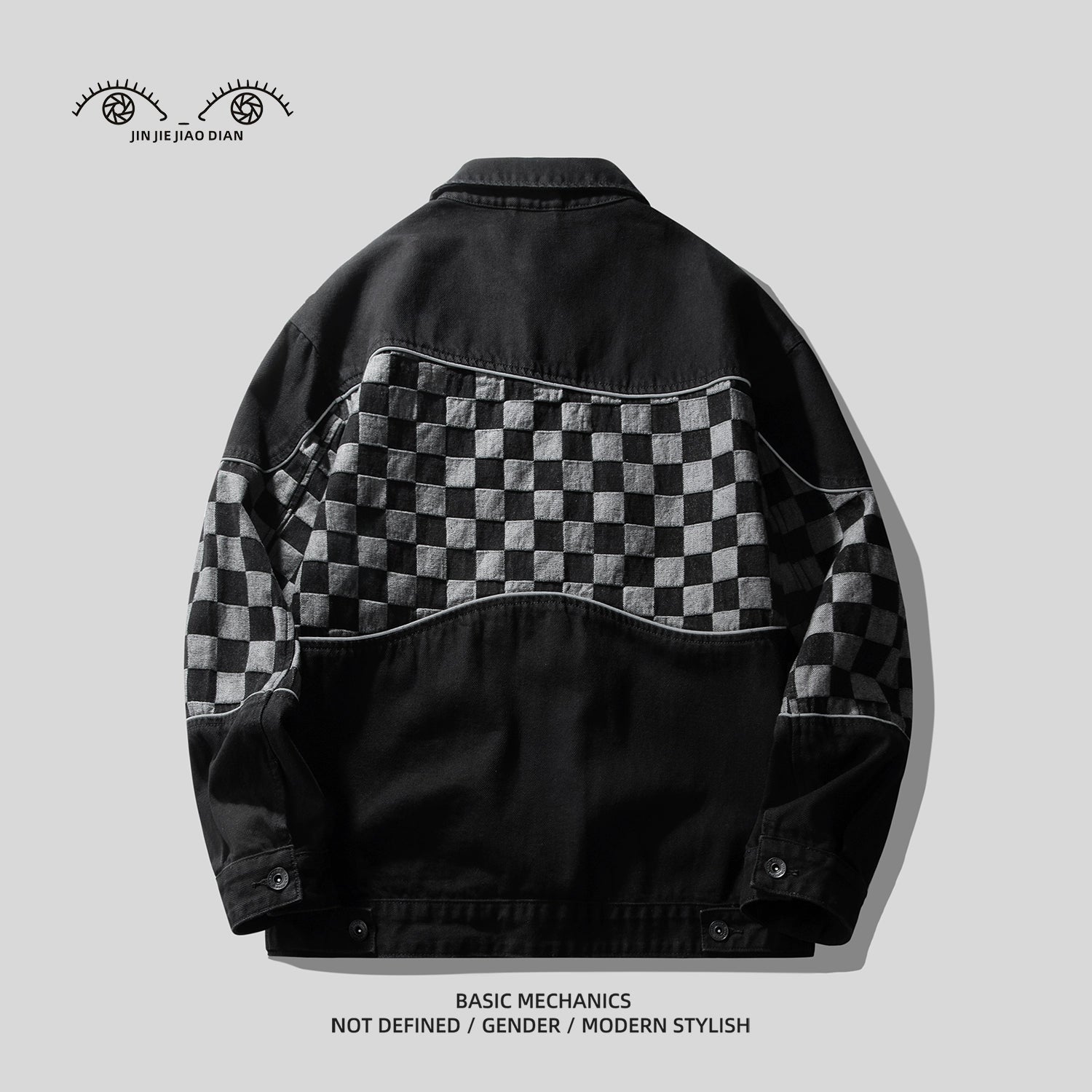 黒×グレー　アメリカンレトロスタイル　デニムジャケット【12006】