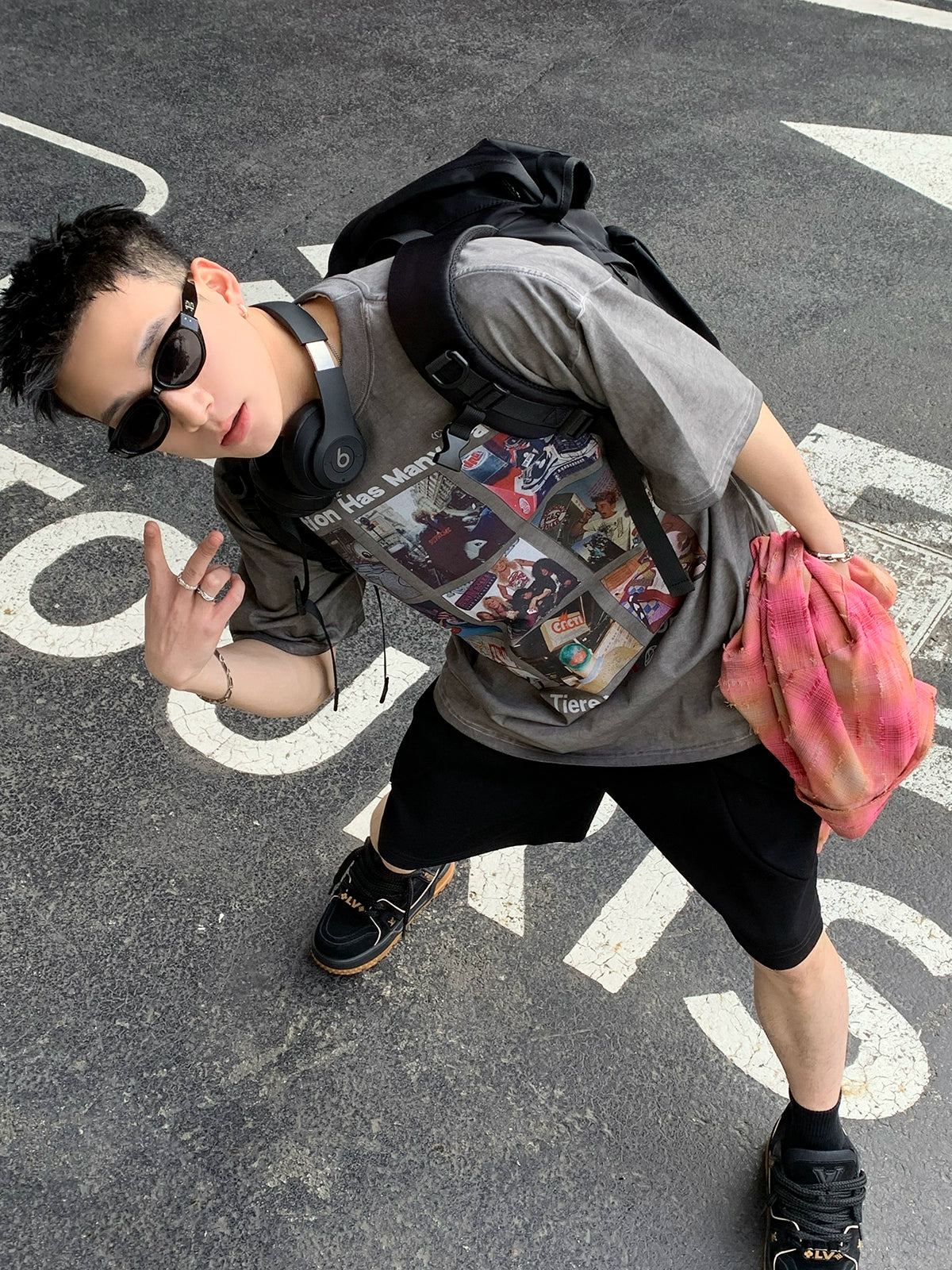 ヴィンテージストリート グリッドプリントTシャツ【NB01002】